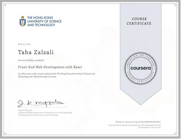 Certificate: Front-End Web Development with React